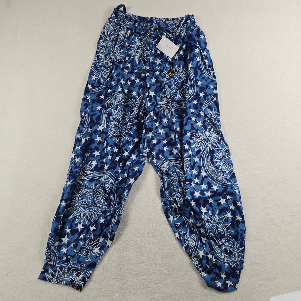 Magic Touch Blue Celestial Sun Moon Star Harem Pants Boho Festival New One Size